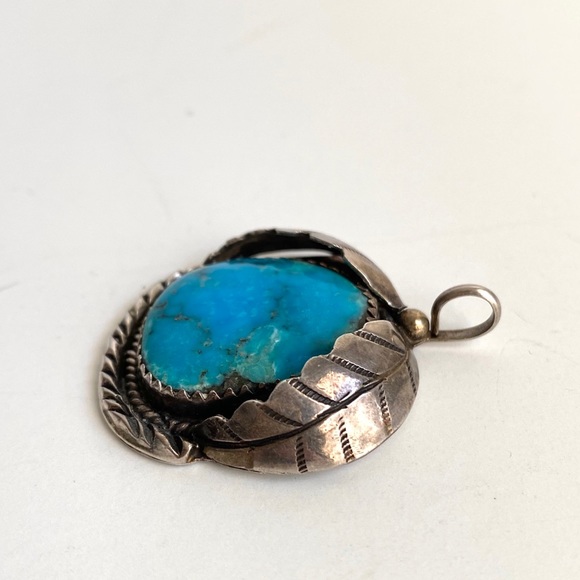 Vintage Turquoise Silver Pendant Necklace Handmade - Picture 5 of 9
